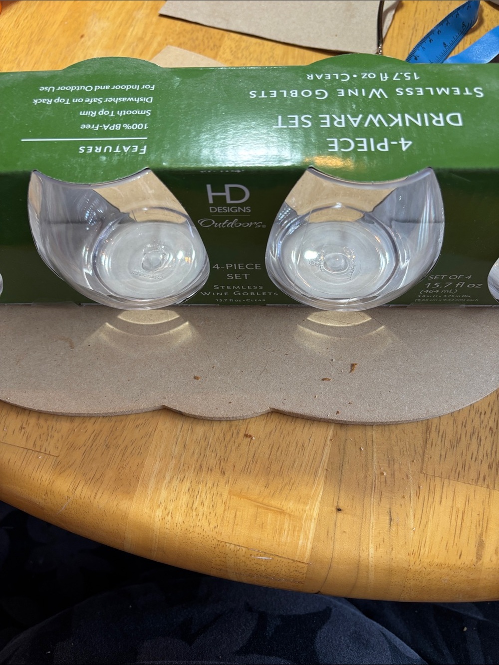 Clear Stemless Wine Goblets - 4-Piece Set Plastic